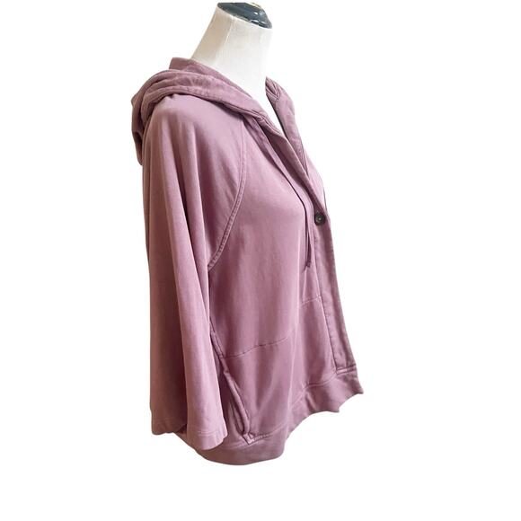 J. Jill Organic Cotton One Button Hooded Sweater Pink Size Large Petite Terry - Picture 5 of 12
